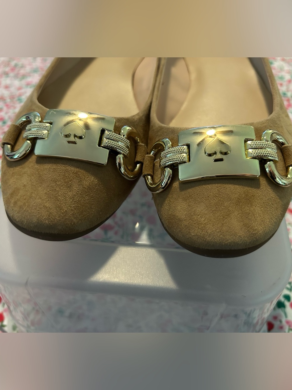 kate spade Tan Suede Flats with Gold Chain Accent - Picture 2 of 5